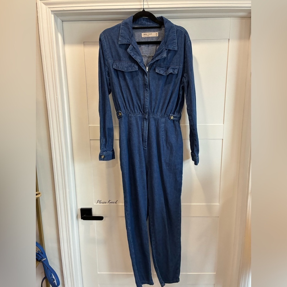 ASOS denim long sleeve jumpsuit with zip up front size 8
